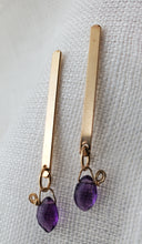 Load image into Gallery viewer, Simon &amp; LuLu Amethyst Gold Filled Bar Post Er
