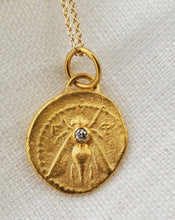 Load image into Gallery viewer, Prehistoric Works 24K gold coin pendant ephesus coin Tetra Drachm w/diamond (Queen Bee)