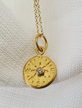 Load image into Gallery viewer, Prehistoric Works 24K Gold Compass with Diamond Pendant