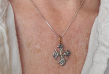 Load image into Gallery viewer, Prehistoric Works Sterling Silver Byzantine cross with a ruby in 24K