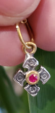Load image into Gallery viewer, Prehistoric Works Sterling Silver Mini Pontus Cross with a ruby set in 24K gold
