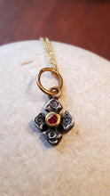 Load image into Gallery viewer, Prehistoric Works Sterling Silver Mini Pontus Cross with a ruby set in 24K gold