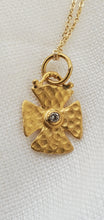 Load image into Gallery viewer, Prehistoric Works 24K  Gold Maltese Cross with a Diamond set in 24K Gold