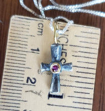 Load image into Gallery viewer, Prehistoric Works Sterling Silver Byzantine Cross w/Ruby 24K Gold