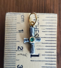Load image into Gallery viewer, Prehistoric Works Sterling Silver Byzantine Cross w/Emerald set in 24K Gold