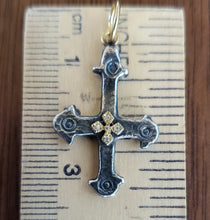 Load image into Gallery viewer, Prehistoric Works Sterling Silver & 24K gold Byzantine cross w/diamonds