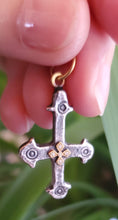 Load image into Gallery viewer, Prehistoric Works Sterling Silver & 24K gold Byzantine cross w/diamonds