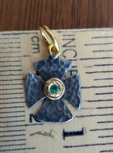 Load image into Gallery viewer, Prehistoric Works Sterling Silver & 24K gold Emerald Maltese Cross