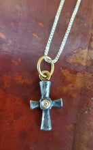 Load image into Gallery viewer, Prehistoric Works Sterling Silver Byzantine Cross w/diamnd in 24K Gold