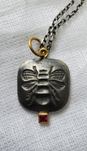 Load image into Gallery viewer, Prehistoric Works Oxidized Sterling Silver Honey Queen Bee w/Ruby