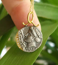 Load image into Gallery viewer, Prehistoric Works Oxidized Sterling & 24K Gold Synope Nymphe pendant w/diamond