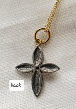 Load image into Gallery viewer, Prehistoric Works 24K & Sterling Silver Flower Cross/Emerald