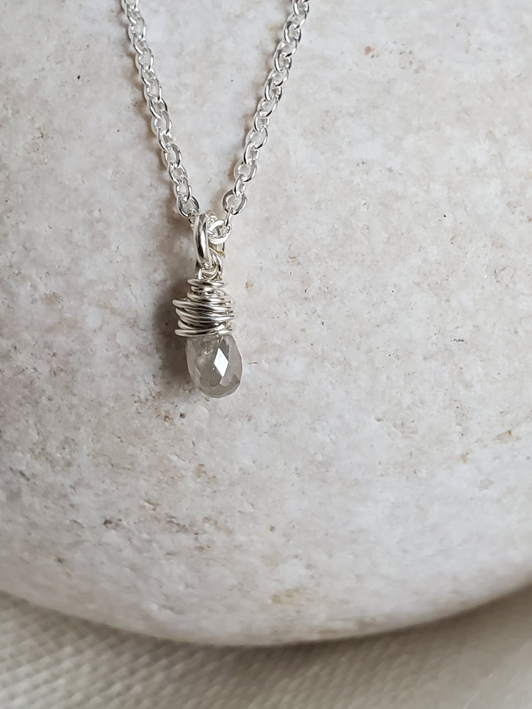 April Birthstone Sterling Silver Necklace (Diamond)