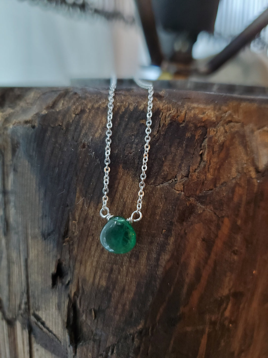 May Birthstone Sterling Silver Necklace (Emerald)
