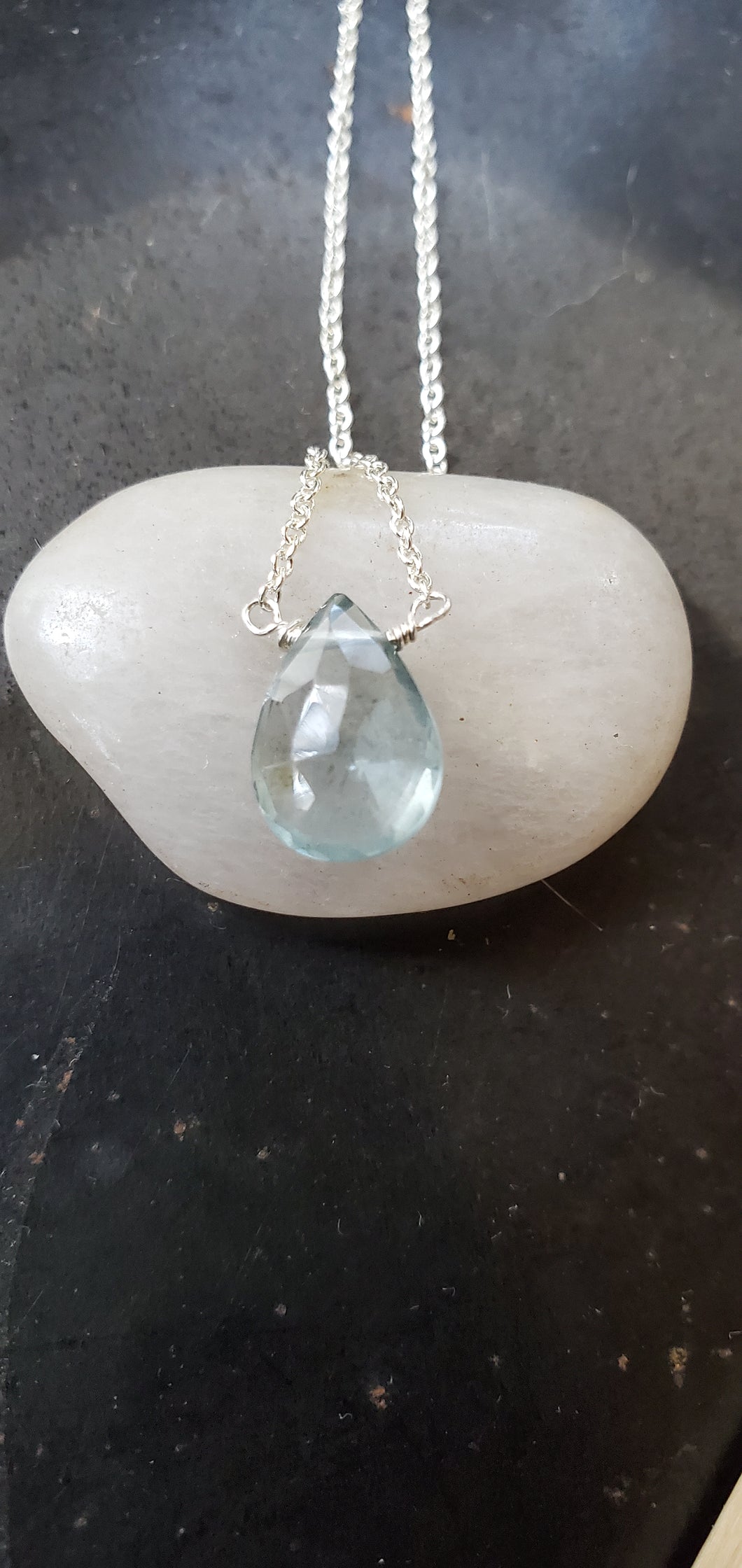 March Birthstone Sterling Silver Necklace (Aquamarine)