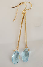 Load image into Gallery viewer, Simon &amp; LuLu gold filled bar earrings with Blue Topaz
