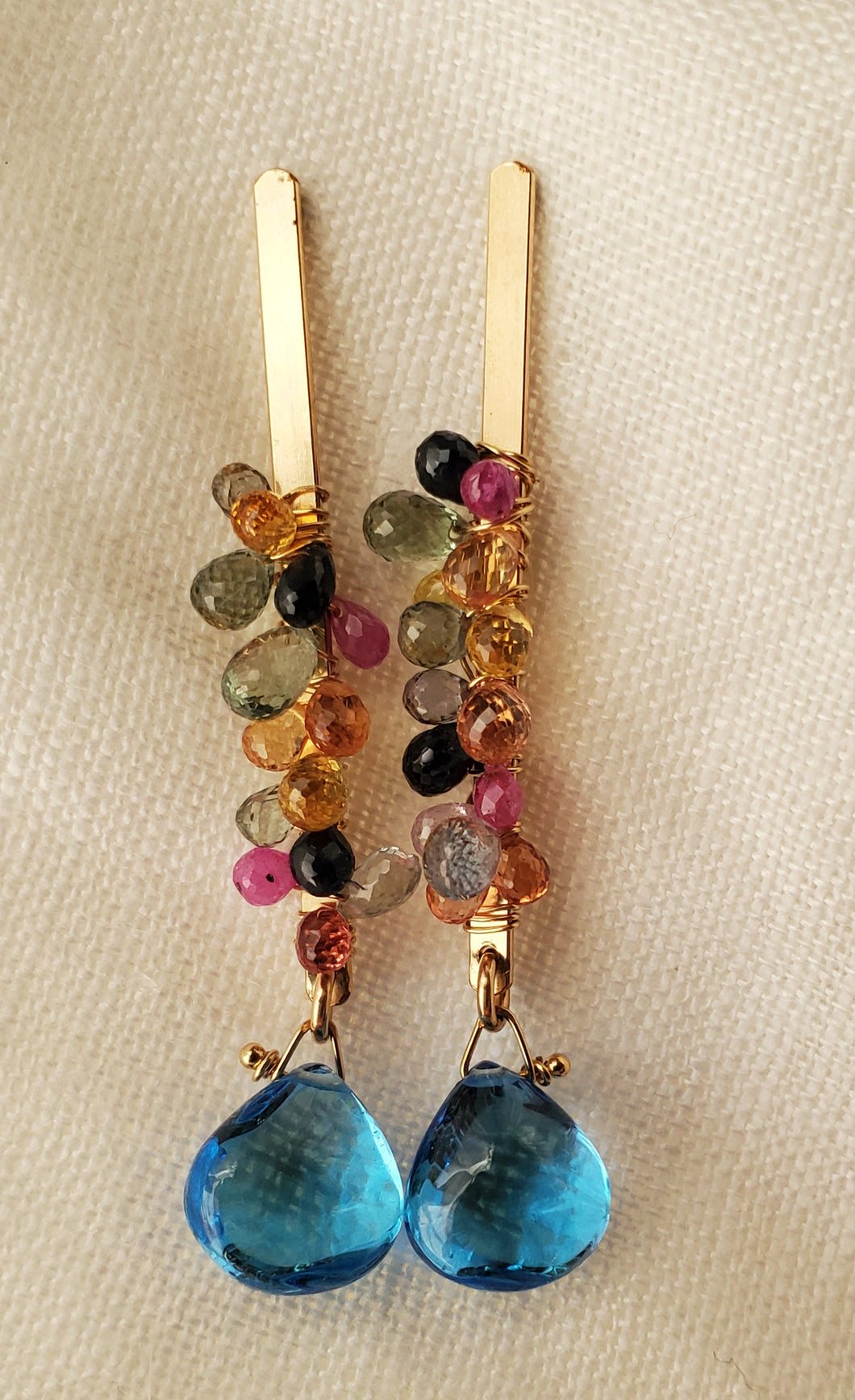 Simon & LuLu Multi Sapphire & Swiss Blue Topaz Bar Post Earrings