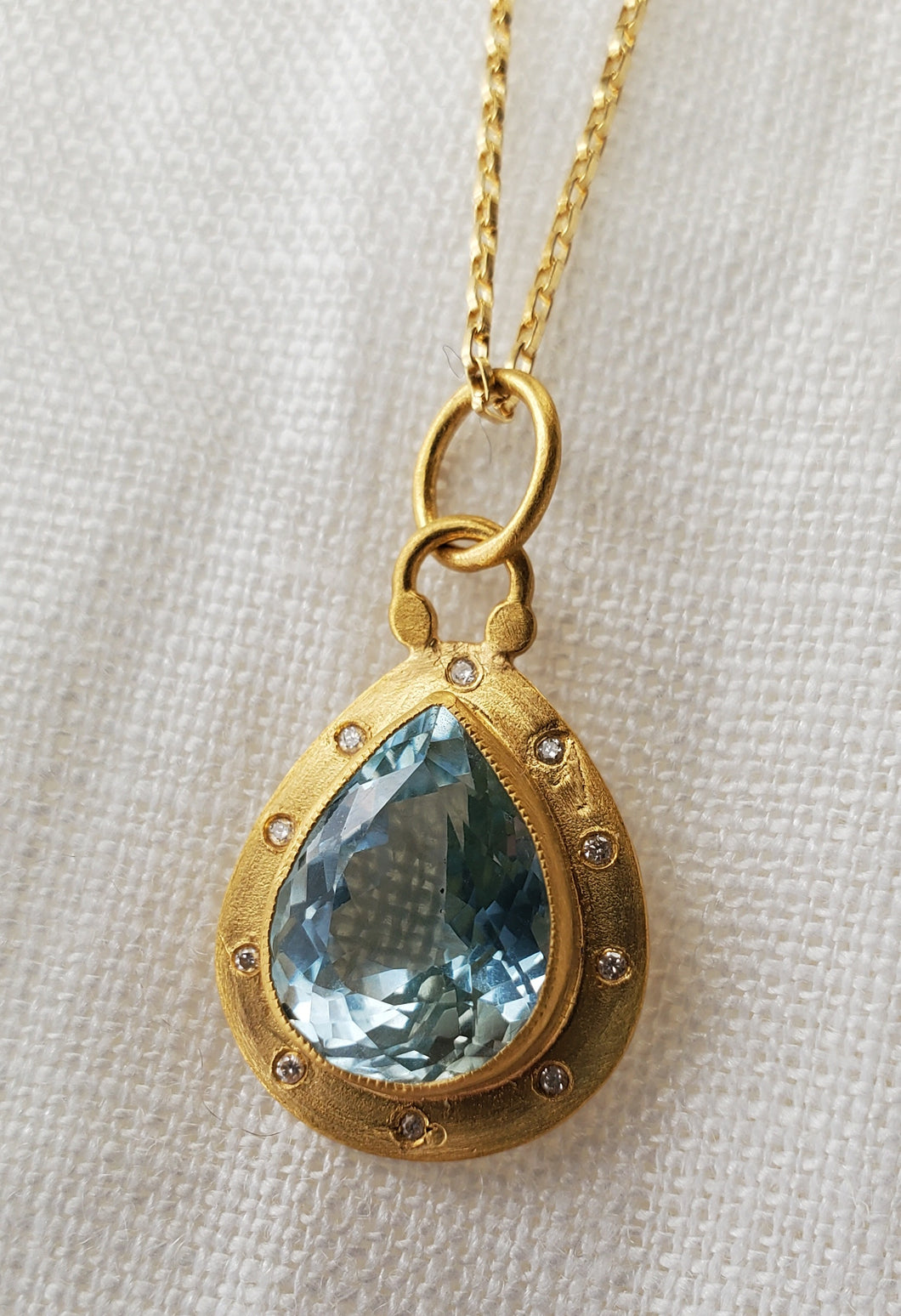 Prehistoric Works 24K Blue Topaz and Diamond Pendant