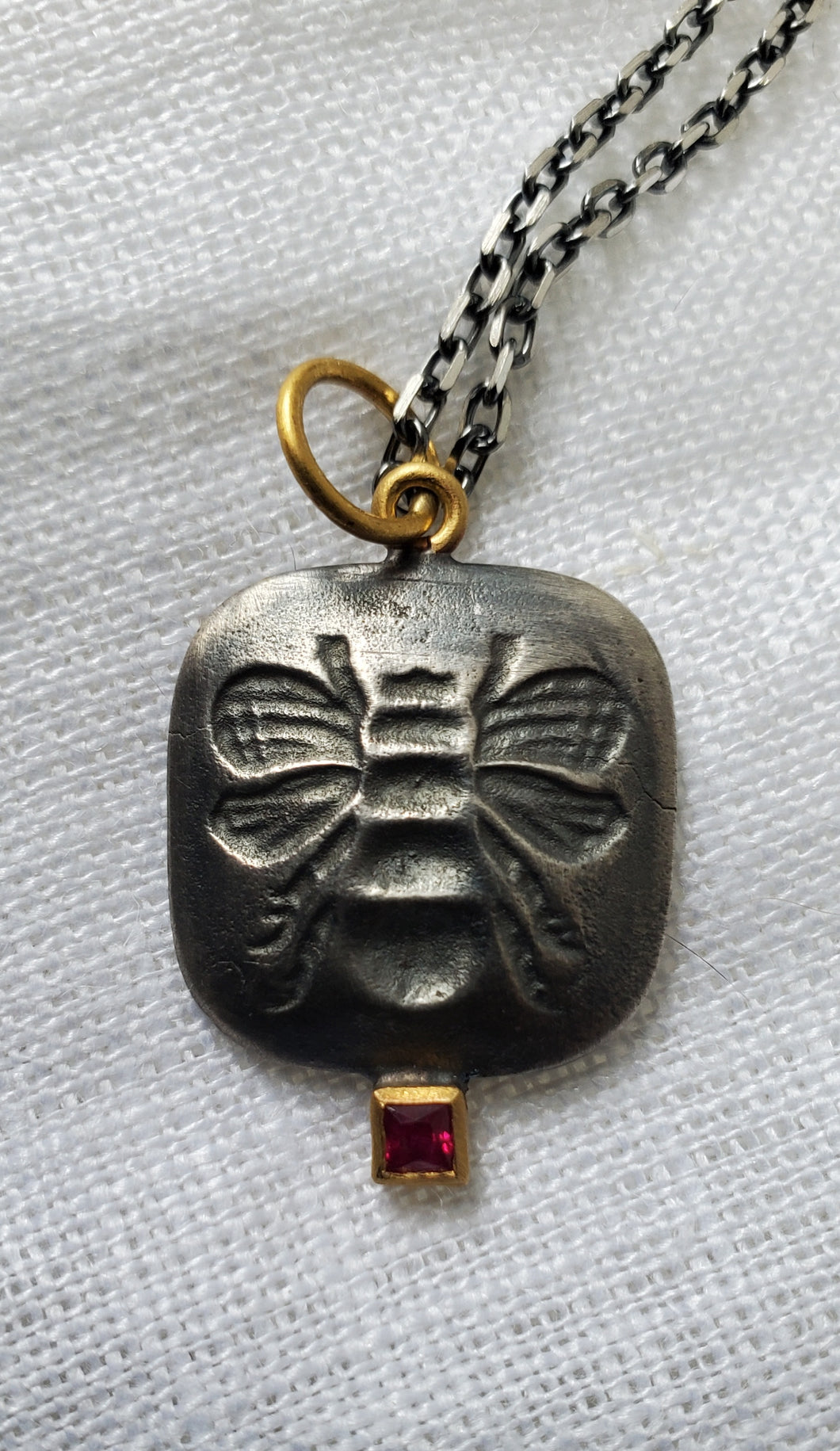 Prehistoric Works Oxidized Sterling Silver Honey Queen Bee w/Ruby