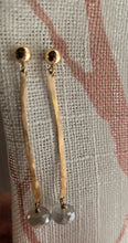 Load image into Gallery viewer, Gold-Filled organic bar post earrings with mystic moonstone gemstones
