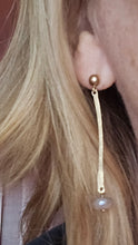 Load image into Gallery viewer, Gold-Filled organic bar post earrings with mystic moonstone gemstones
