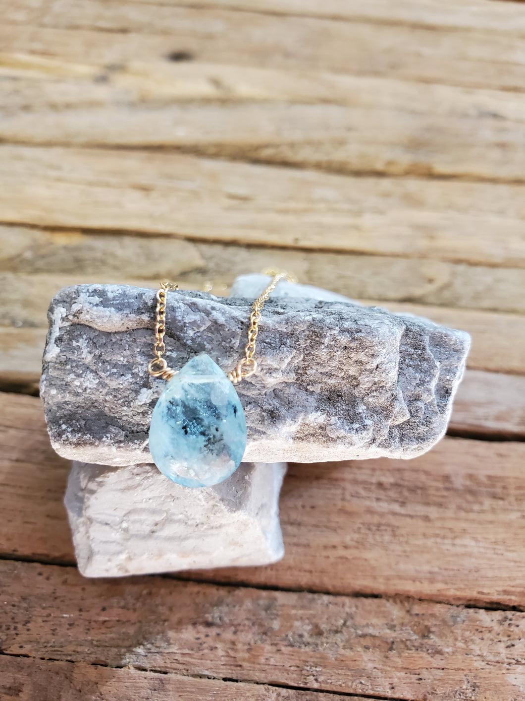 March Birthstone Gold-Filled Necklace (Aquamarine)