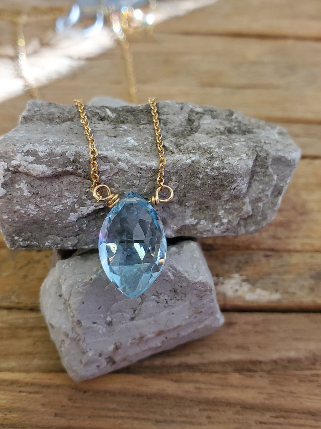 December Birthstone Gold-Filled Necklace (Blue Topaz)