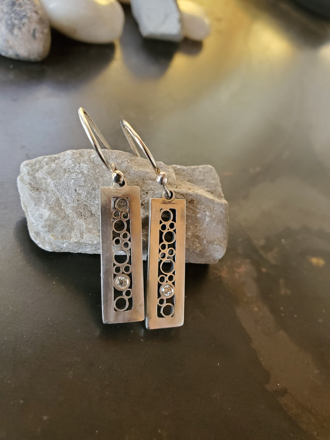 Belle Brooke Luz Sterling Silver Diamond Rectangle Earrings