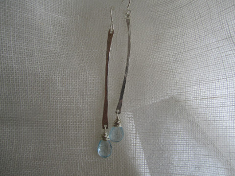 Simon & LuLu Long Sterling Silver Bar Earrings with Blue Topaz